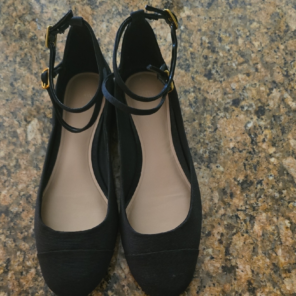Zara Black Flats with Gold Buckle